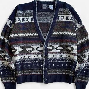 Vintage Expressions Slouchy Retro Grandpa V-Neck Button Front Cardigan Sweater